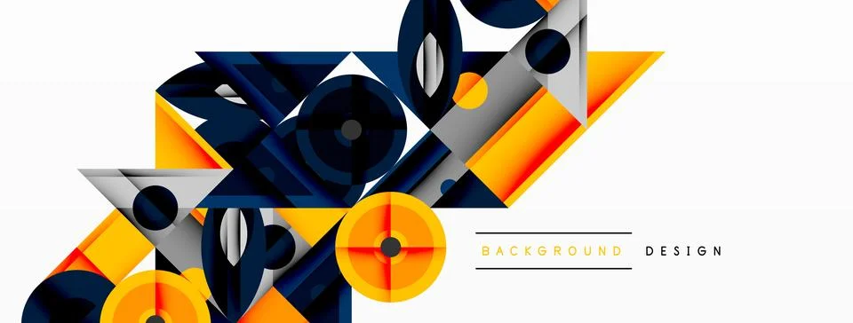 Geometric abstract composition with intersecting shapes, circles, triangles, and Stock Illustration