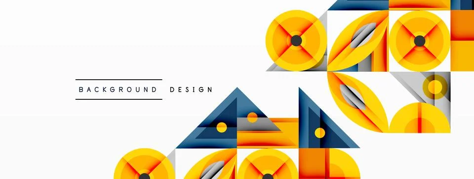 Geometric abstract composition with intersecting shapes, circles, triangles, and Stock Illustration