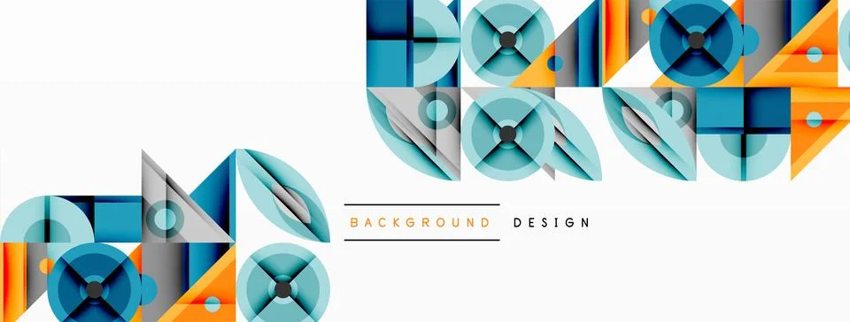 Geometric abstract composition with intersecting shapes, circles, triangles, and Stock Illustration