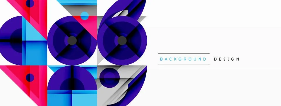 Geometric abstract composition with intersecting shapes, circles, triangles, and Stock Illustration