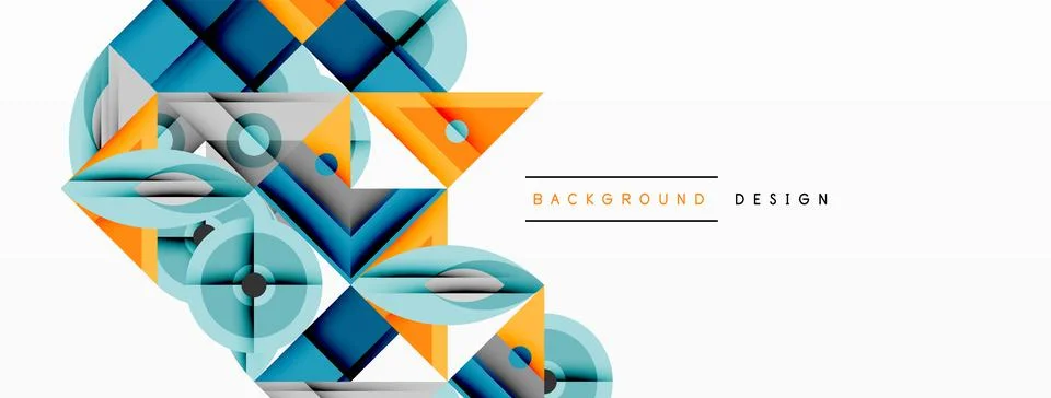 Geometric abstract composition with intersecting shapes, circles, triangles, and Stock Illustration
