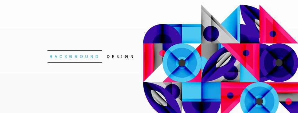Geometric abstract composition with intersecting shapes, circles, triangles, and Stock Illustration