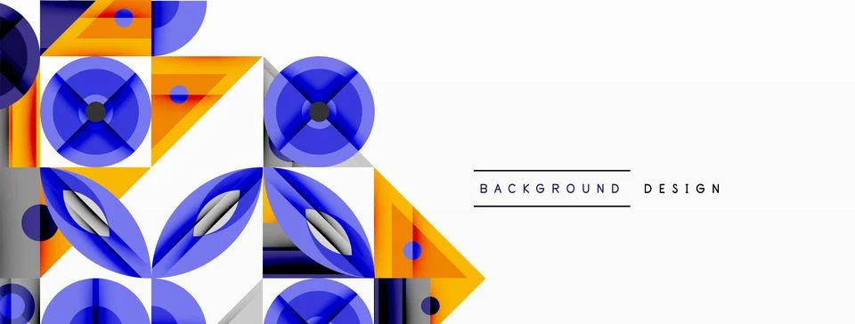 Geometric abstract composition with intersecting shapes, circles, triangles, and Stock Illustration