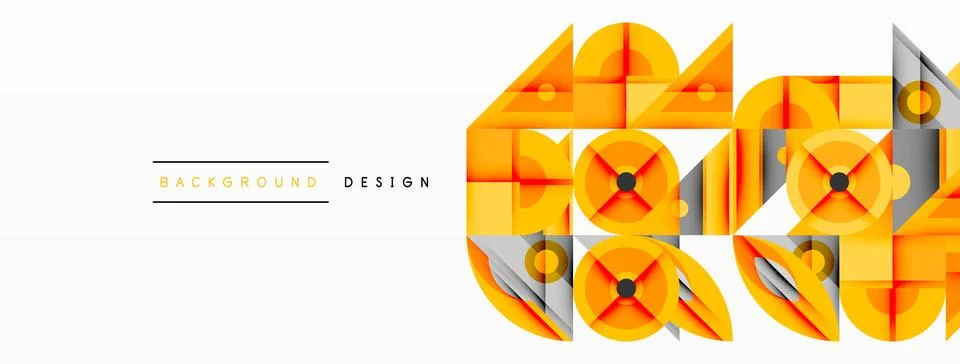 Geometric abstract composition with intersecting shapes, circles, triangles, and Stock Illustration