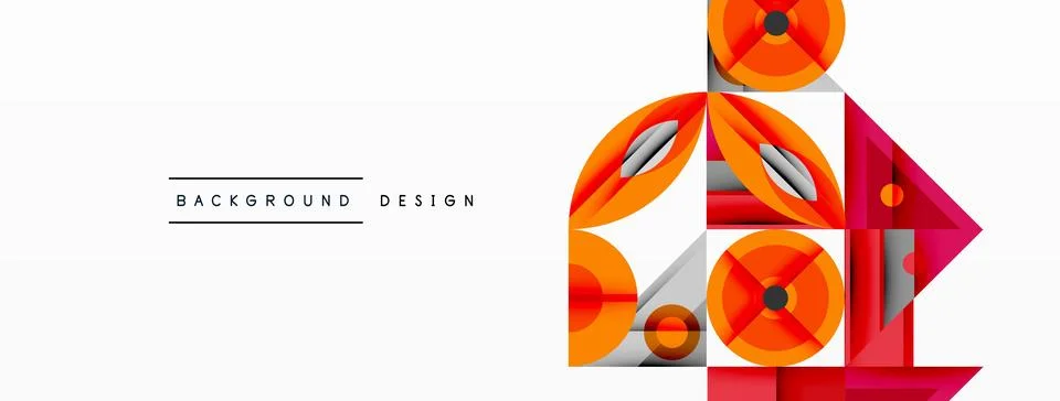 Geometric abstract composition with intersecting shapes, circles, triangles, and Stock Illustration