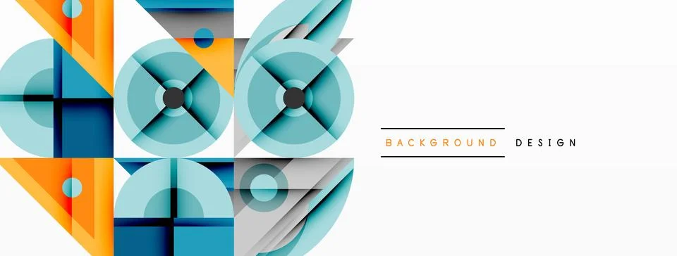 Geometric abstract composition with intersecting shapes, circles, triangles, and Stock Illustration