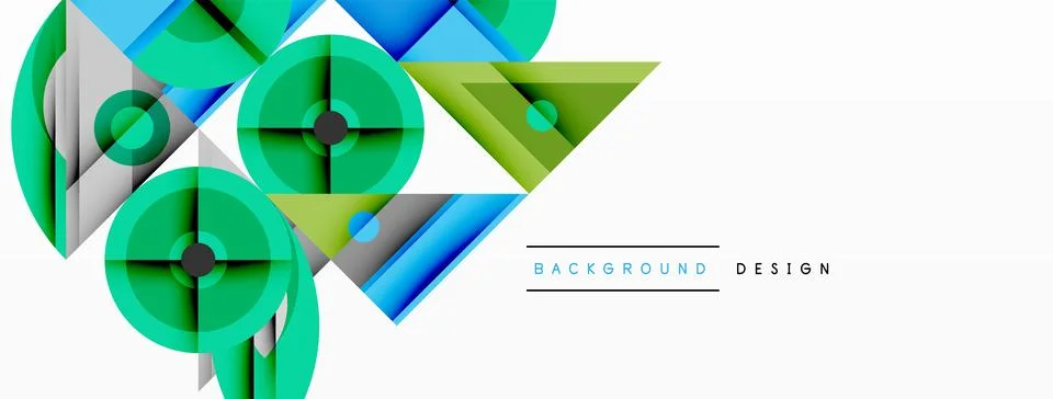 Geometric abstract composition with intersecting shapes, circles, triangles, and Stock Illustration