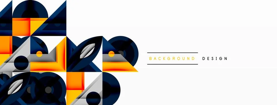 Geometric abstract composition with intersecting shapes, circles, triangles, and Stock Illustration