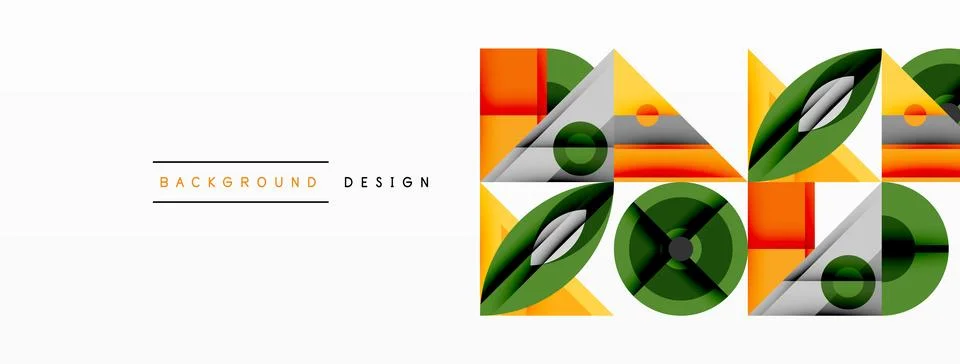 Geometric abstract composition with intersecting shapes, circles, triangles, and Stock Illustration