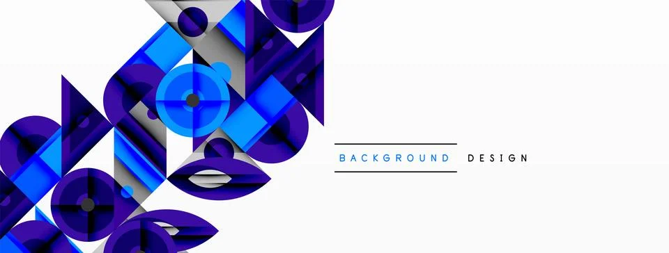 Geometric abstract composition with intersecting shapes, circles, triangles, and Stock Illustration