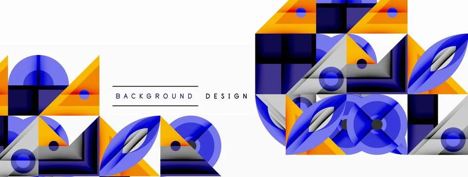 Geometric abstract composition with intersecting shapes, circles, triangles, and Stock Illustration