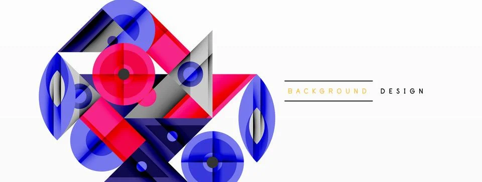Geometric abstract composition with intersecting shapes, circles, triangles, and Stock Illustration
