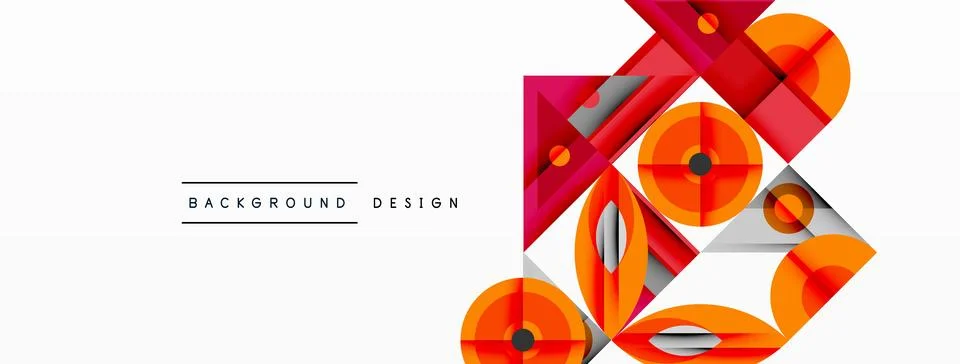 Geometric abstract composition with intersecting shapes, circles, triangles, and Stock Illustration