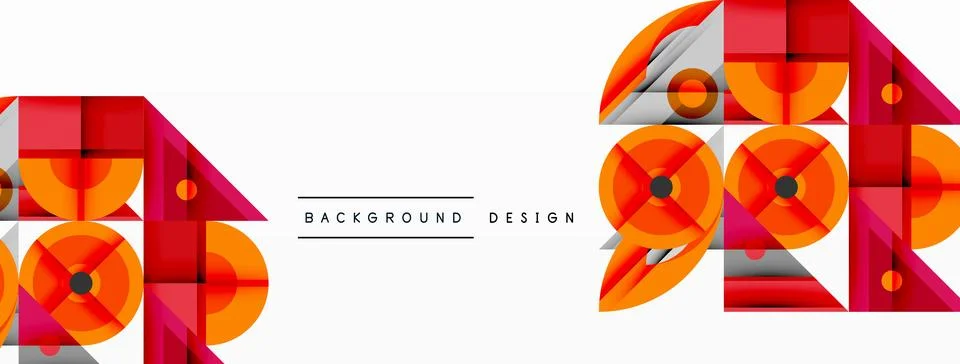 Geometric abstract composition with intersecting shapes, circles, triangles, and 스톡 일러스트