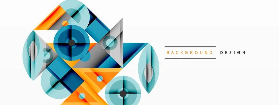 Geometric abstract composition with intersecting shapes, circles, triangles, and Stock Illustration