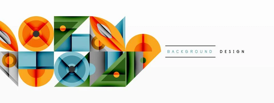 Geometric abstract composition with intersecting shapes, circles, triangles, and 스톡 일러스트