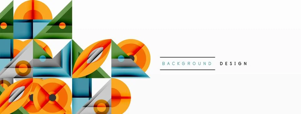 Geometric abstract composition with intersecting shapes, circles, triangles, and Stock Illustration