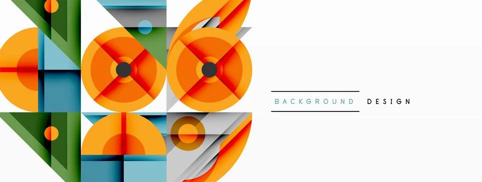 Geometric abstract composition with intersecting shapes, circles, triangles, and Stock Illustration