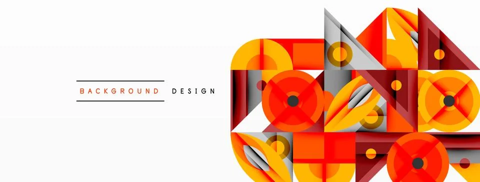 Geometric abstract composition with intersecting shapes, circles, triangles, and Stock Illustration