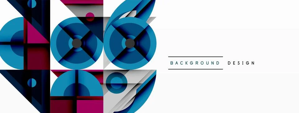 Geometric abstract composition with intersecting shapes, circles, triangles, and Stock Illustration