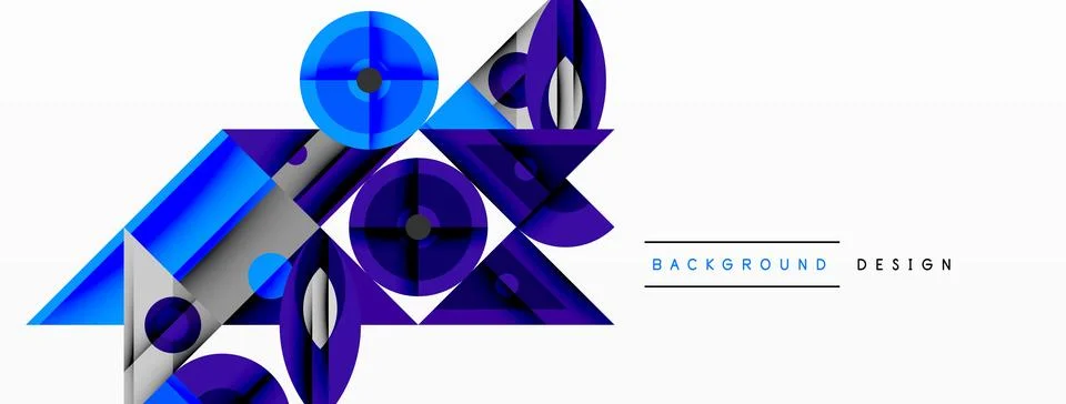 Geometric abstract composition with intersecting shapes, circles, triangles, and Stock Illustration