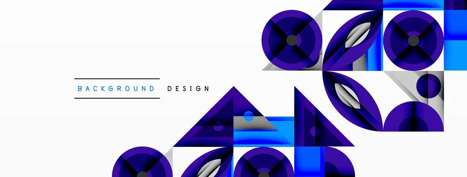 Geometric abstract composition with intersecting shapes, circles, triangles, and Stock Illustration