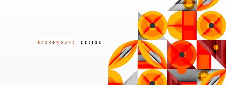 Geometric abstract composition with intersecting shapes, circles, triangles, and Stock Illustration