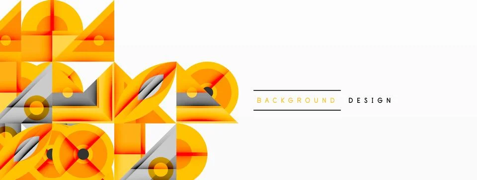 Geometric abstract composition with intersecting shapes, circles, triangles, and Stock Illustration