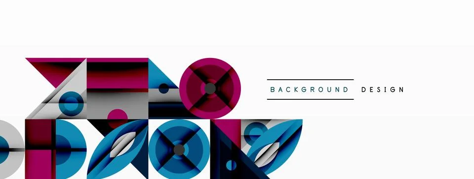 Geometric abstract composition with intersecting shapes, circles, triangles, and Stock Illustration