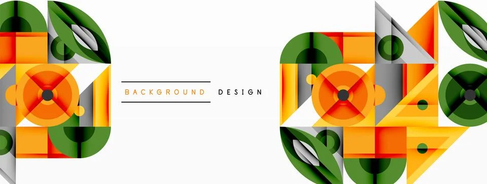 Geometric abstract composition with intersecting shapes, circles, triangles, and Stock Illustration