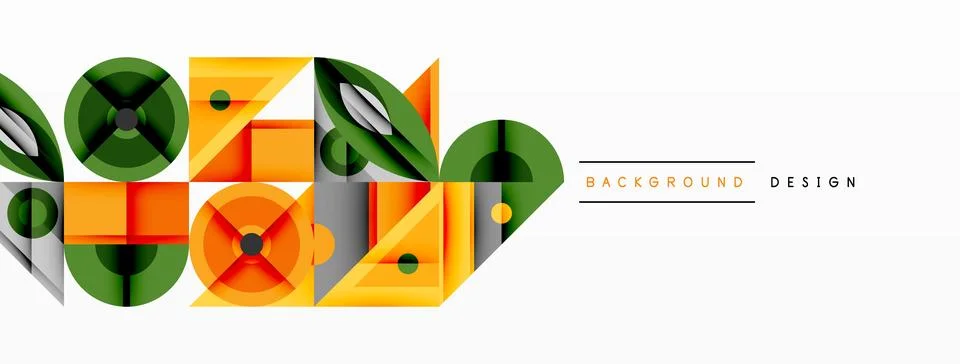 Geometric abstract composition with intersecting shapes, circles, triangles, and Stock Illustration