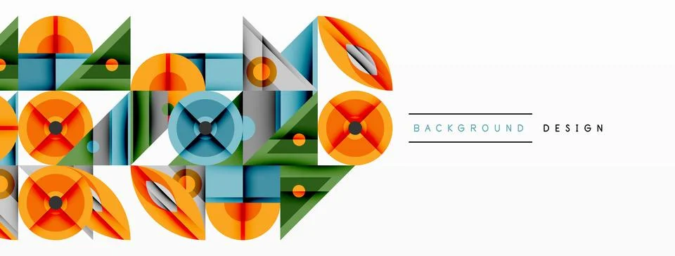 Geometric abstract composition with intersecting shapes, circles, triangles, and Stock Illustration