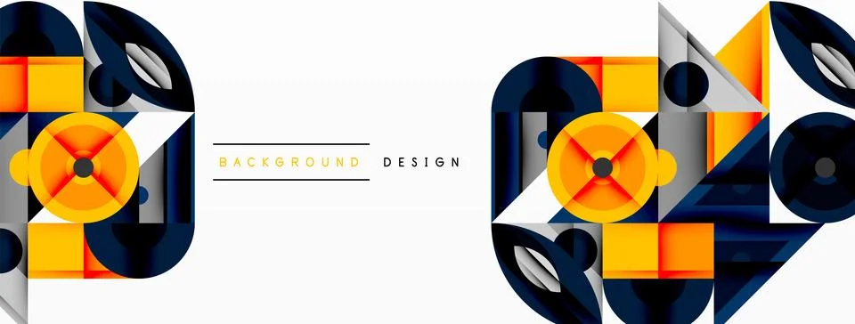 Geometric abstract composition with intersecting shapes, circles, triangles, and 스톡 일러스트