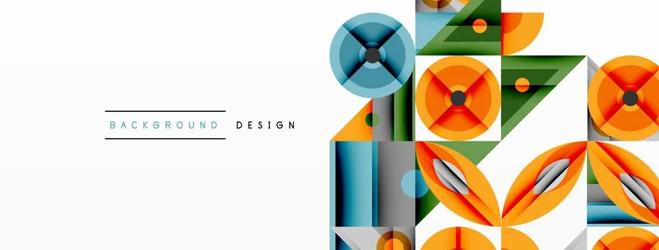 Geometric abstract composition with intersecting shapes, circles, triangles, and Stock Illustration
