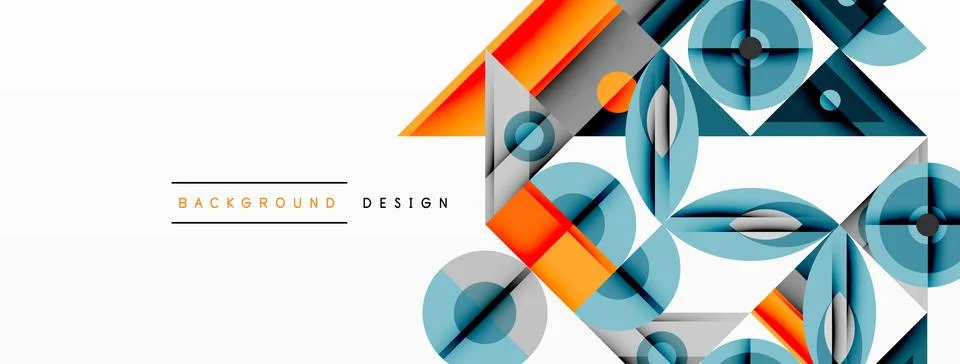 Geometric abstract composition with intersecting shapes, circles, triangles, and Stock Illustration