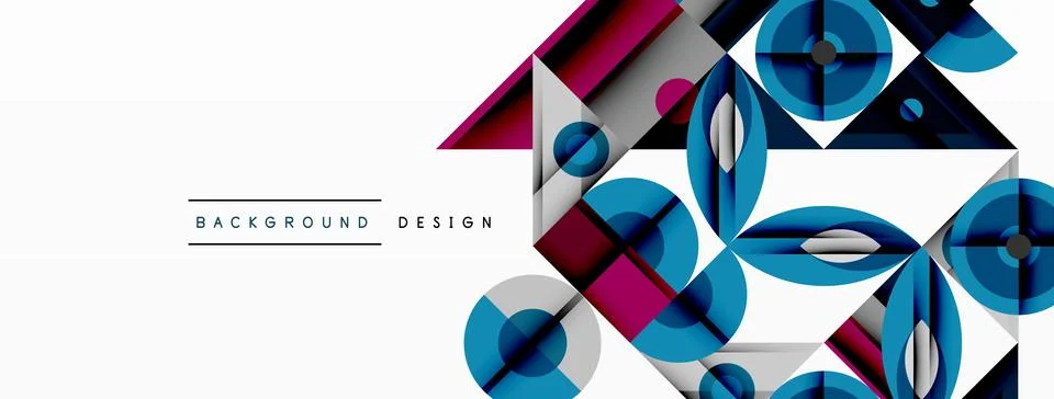 Geometric abstract composition with intersecting shapes, circles, triangles, and Stock Illustration