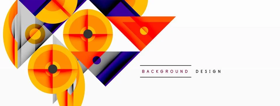 Geometric abstract composition with intersecting shapes, circles, triangles, and Stock Illustration