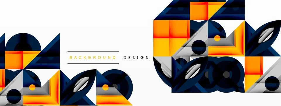 Geometric abstract composition with intersecting shapes, circles, triangles, and Stock Illustration