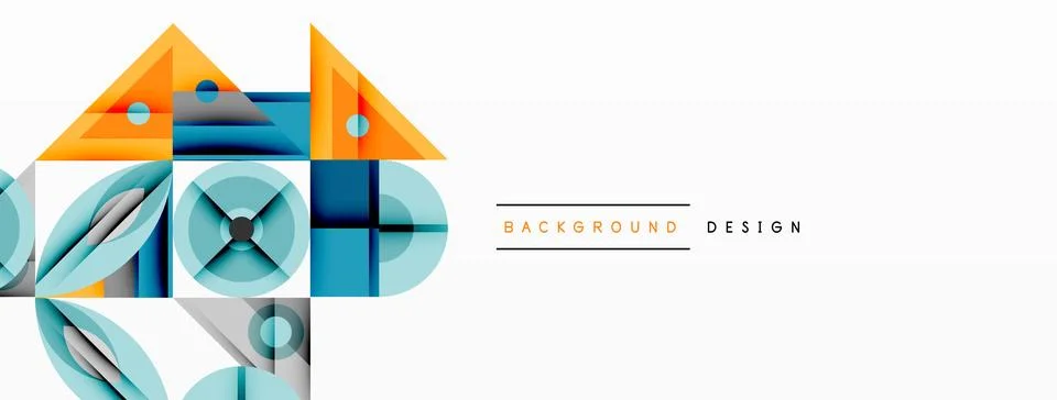 Geometric abstract composition with intersecting shapes, circles, triangles, and Stock Illustration