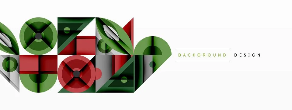 Geometric abstract composition with intersecting shapes, circles, triangles, and Stock Illustration