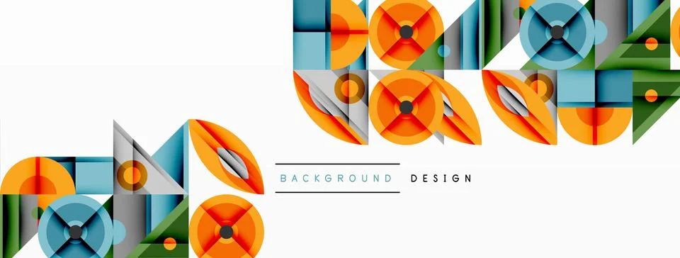 Geometric abstract composition with intersecting shapes, circles, triangles, and Stock Illustration
