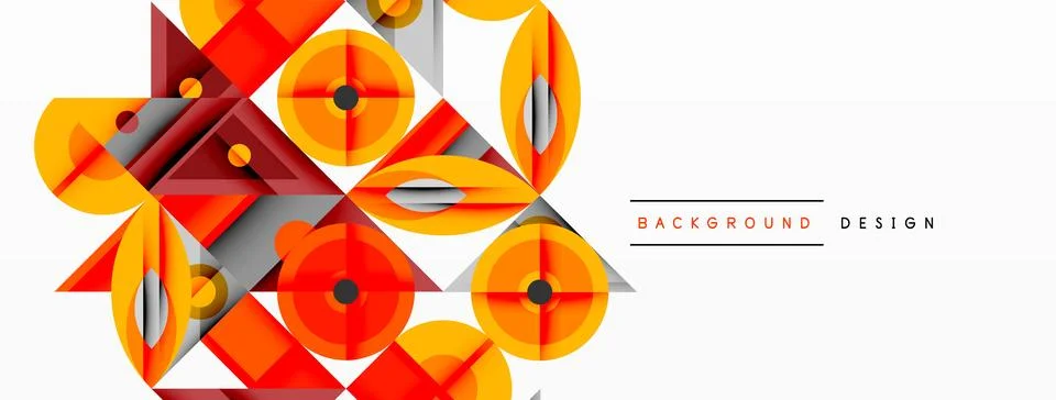 Geometric abstract composition with intersecting shapes, circles, triangles, and Stock Illustration