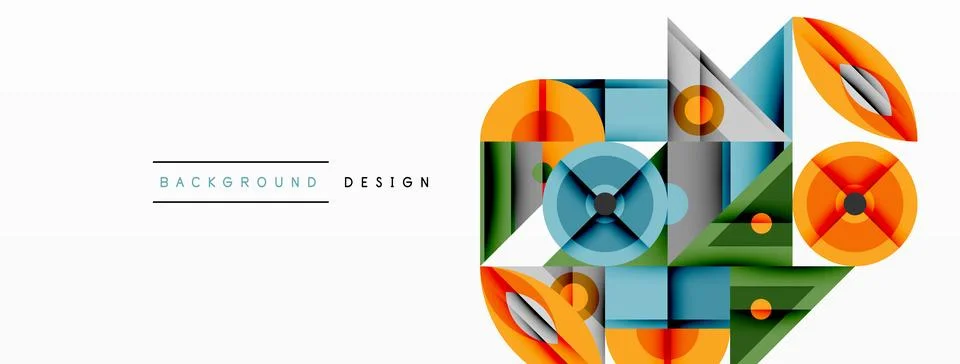 Geometric abstract composition with intersecting shapes, circles, triangles, and 스톡 일러스트