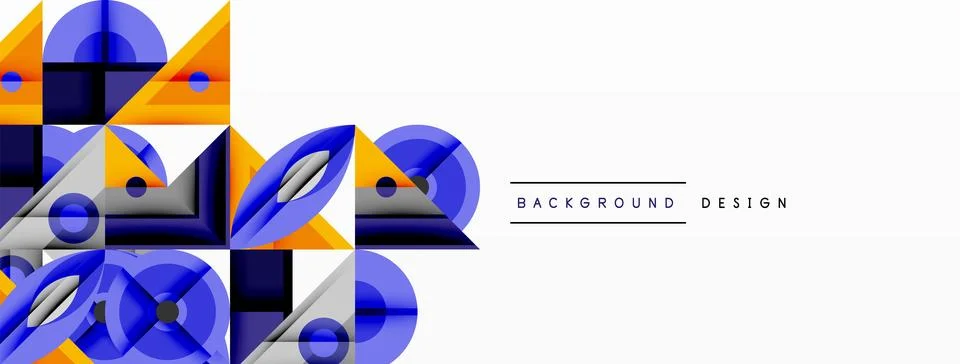 Geometric abstract composition with intersecting shapes, circles, triangles, and Stock Illustration