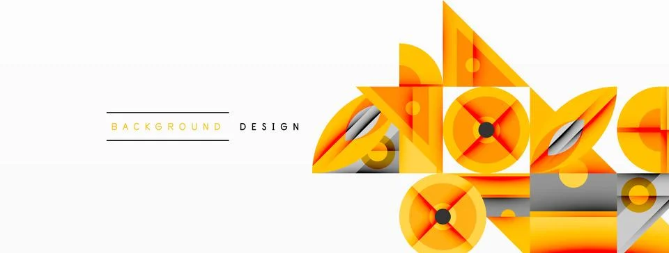 Geometric abstract composition with intersecting shapes, circles, triangles, and Stock Illustration