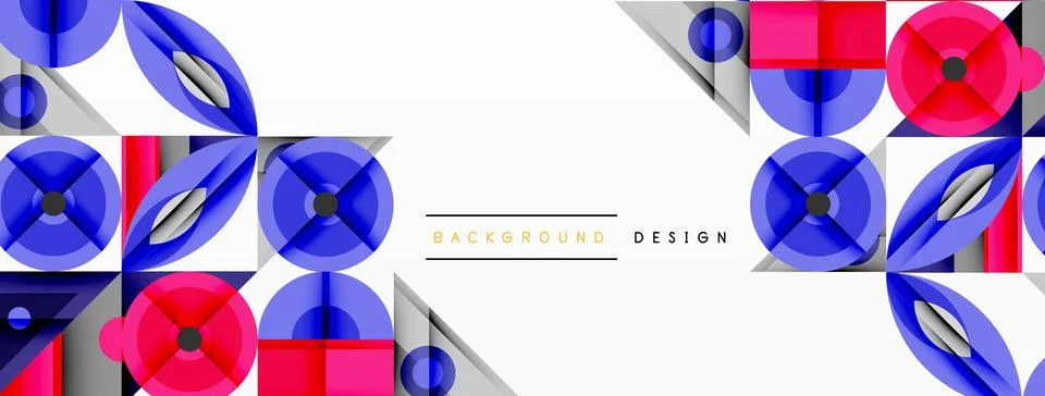 Geometric abstract composition with intersecting shapes, circles, triangles, and Stock Illustration