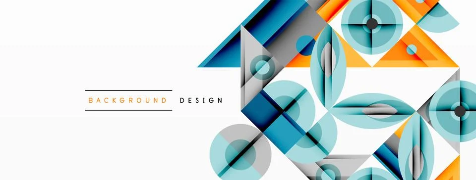 Geometric abstract composition with intersecting shapes, circles, triangles, and Stock Illustration
