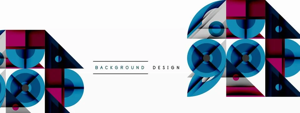 Geometric abstract composition with intersecting shapes, circles, triangles, and Stock Illustration