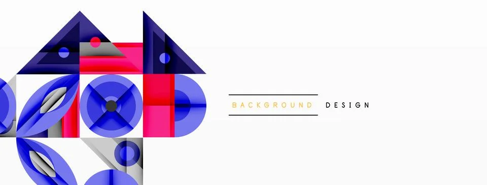 Geometric abstract composition with intersecting shapes, circles, triangles, and Stock Illustration