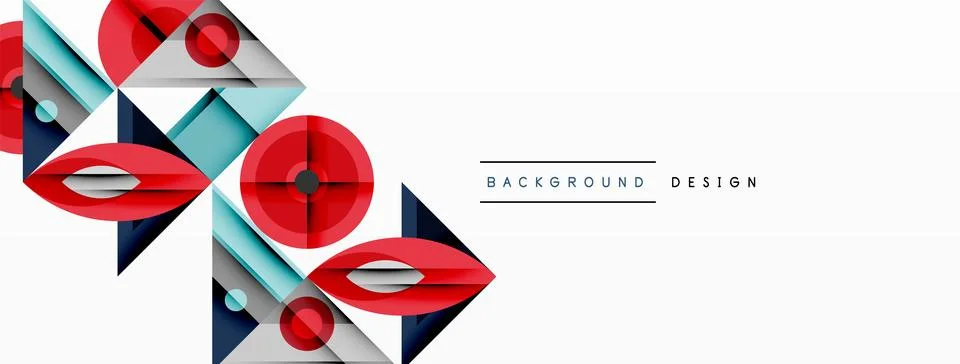 Geometric abstract composition with intersecting shapes, circles, triangles, and Stock Illustration